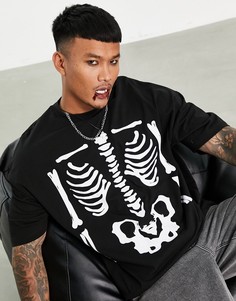 Черная футболка в стиле oversized с принтом в виде грудной клетки ASOS DESIGN Halloween-Черный цвет