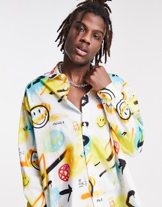 Свободная oversized-рубашка с принтом в виде брызг краски ASOS DESIGN Smiley-Белый