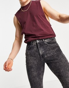 Зауженные черные джинсы с эффектом кислотной стирки New Look-Черный цвет