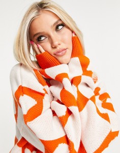 Укороченный вязаный джемпер в клетку с рисунком сердечек Topshop-Оранжевый цвет
