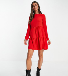 Ярусное платье мини красного цвета с присборенной юбкой и длинными рукавами ASOS DESIGN Tall-Красный