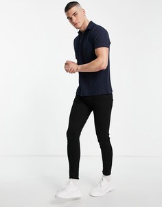 Темно-синее поло в рубчик ASOS DESIGN-Голубой