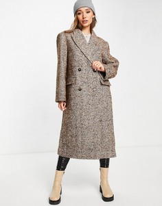 Коричневое пальто в винтажном стиле с узором «в елочку» ASOS DESIGN-Коричневый цвет