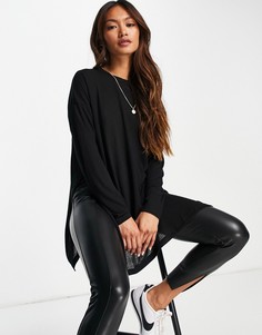 Черный лонгслив в рубчик ASOS DESIGN-Черный цвет