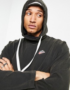 Черный выбеленный тканый худи с двумя карманами Nike Heritage Essentials-Черный цвет