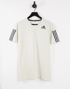 Светло-бежевая футболка с 3 полосками adidas Training Aeroready-Светло-бежевый цвет