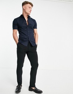 Темно-синяя поплиновая рубашка облегающего кроя с короткими рукавами New Look-Темно-синий
