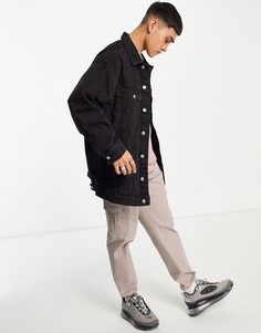 Черная джинсовая куртка свободного кроя Bershka-Черный цвет