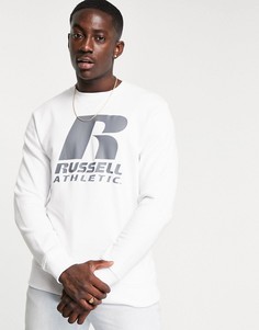 Белый джемпер с круглым вырезом и логотипом Russell Athletic R