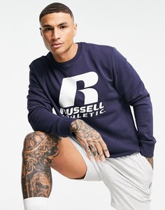 Темно-синий джемпер с круглым вырезом и логотипом Russell Athletic R
