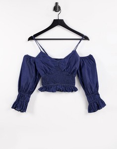 Синий присборенный топ с открытыми плечами Urban Bliss-Голубой