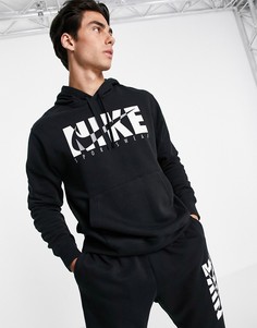 Черный флисовый спортивный костюм с графическим логотипом Nike-Черный цвет