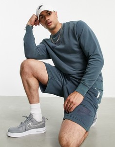 Синий выбеленный свитшот с вышитым логотипом Nike-Голубой
