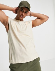 Футболка песочного цвета без рукавов с необработанными краями Brave Soul-Светло-бежевый