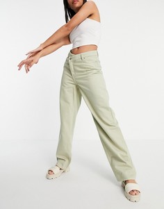 Светло-бежевые широкие брюки из органического хлопка с асимметричной застежкой на поясе Weekday Allanit-Светло-бежевый