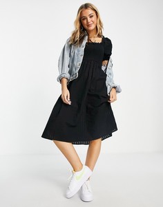 Черное платье миди с пышными рукавами Cotton:On-Черный цвет