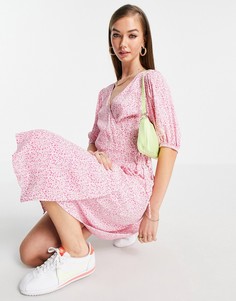 Розовое платье миди с запахом и мелким цветочным принтом Vero Moda-Многоцветный
