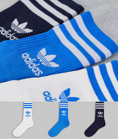 Набор из 3 пар синих носков средней длины с фирменным логотипом-трилистником adidas Originals adicolor-Голубой