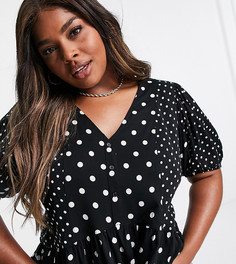 Черная блузка в белый горошек с баской Vero Moda Curve-Разноцветный