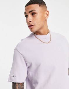 Сиреневая выбеленная футболка с необработанными краями от комплекта Bershka-Фиолетовый цвет