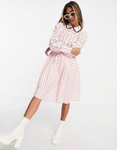 Платье-рубашка с воротником и красным принтом Object-Разноцветный