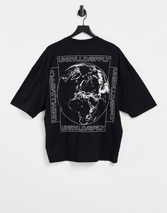 Oversized-футболка с графическим принтом планеты на спине ASOS Unrvlld Spply-Черный цвет