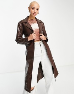 Удлиненная коричневая куртка из искусственной кожи Glamorous-Коричневый цвет