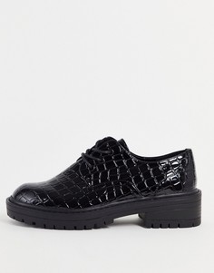 Черные туфли на шнуровке с эффектом крокодиловой кожи Topshop Leon-Черный цвет