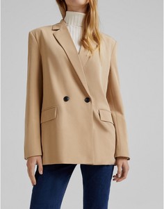 Бежевый oversized-блейзер Bershka-Светло-бежевый цвет