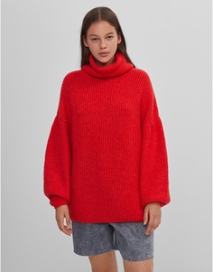 Ярко-красный джемпер-водолазка крупной вязки Bershka