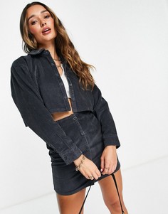 Вельветовая темно-серая укороченная рубашка (от комплекта) ASOS DESIGN-Серый