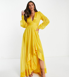 Желтое платье макси с атласными вставками и поясом в тон ASOS DESIGN Tall-Разноцветный
