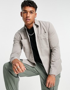 Серая рубашка навыпуск с двумя карманами Topman-Серый