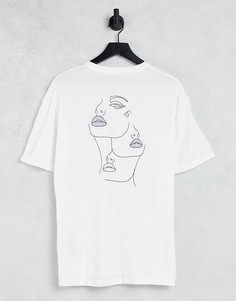 Белая oversized-футболка из органического хлопка с принтом скетча лиц на спине Selected Homme-Белый