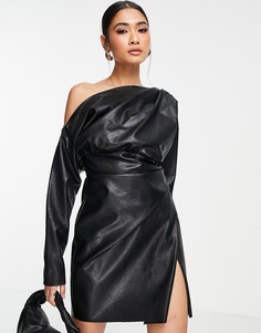 Черное платье мини с открытым плечом и складками на лифе ASOS DESIGN-Черный цвет