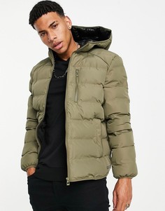 Стеганая куртка цвета хаки на подкладке с утеплителем Topman-Зеленый цвет
