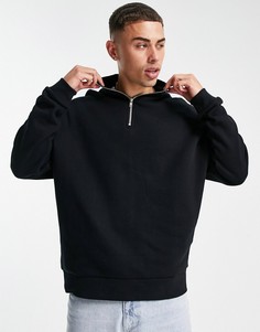 Черный oversized-свитшот из смесового органического хлопка с короткой застежкой-молнией ASOS DESIGN-Черный цвет