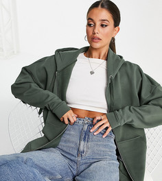 Худи цвета хаки в стиле super oversized на сквозной молнии ASOS DESIGN Tall-Зеленый цвет