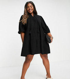 Платье мини из органического хлопка черного цвета с вышивкой ришелье Vero Moda Curve-Черный цвет