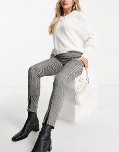 Клетчатые брюки из бенгалина в клетку с разрезами спереди Miss Selfridge-Коричневый цвет