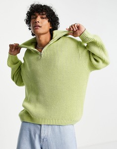 Мятно-зеленый oversized-джемпер в рубчик с большим воротником ASOS DESIGN-Зеленый цвет