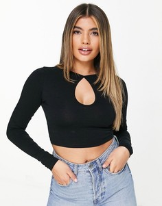 Черный лонгслив с вырезом-каплей ASOS DESIGN-Черный цвет
