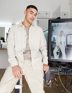 Саржевая рубашка с длинными рукавами цвета экрю River Island-Белый