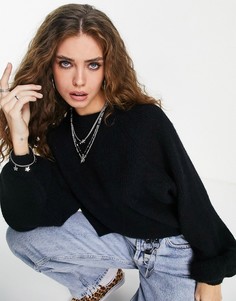 Черный укороченный вязаный джемпер с плиссировкой на рукавах Topshop-Черный цвет