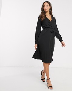 Черное платье миди с запахом Vero Moda-Черный цвет