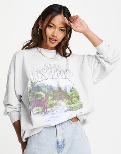 Oversized-свитшот с принтом "Lake District" цвета холодного меланжа ASOS DESIGN-Серый