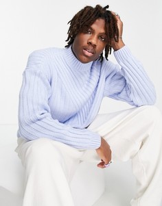 Голубой джемпер в стиле oversized в разный рубчик с высоким воротом ASOS DESIGN