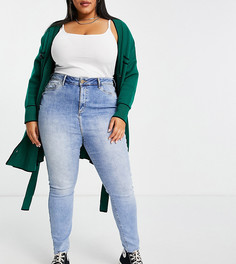 Голубые зауженные джинсы с завышенной талией River Island Plus-Голубой