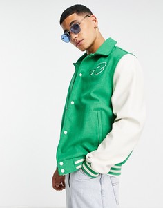 Зеленая университетская куртка с вышивкой ASOS DESIGN-Зеленый цвет
