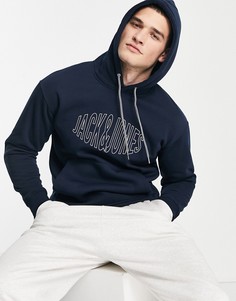 Темно-синий худи в стиле oversized с вышивкой логотипа на груди Jack & Jones Originals